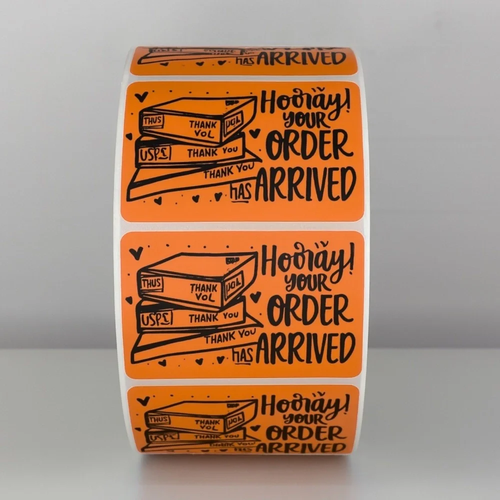 Hooray Your Order Has Arrived Stickers | Yellow Cute Packaging Labels